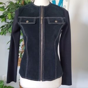 ESCAPADE Suede Front Full Zip Knit Jacket 70s S